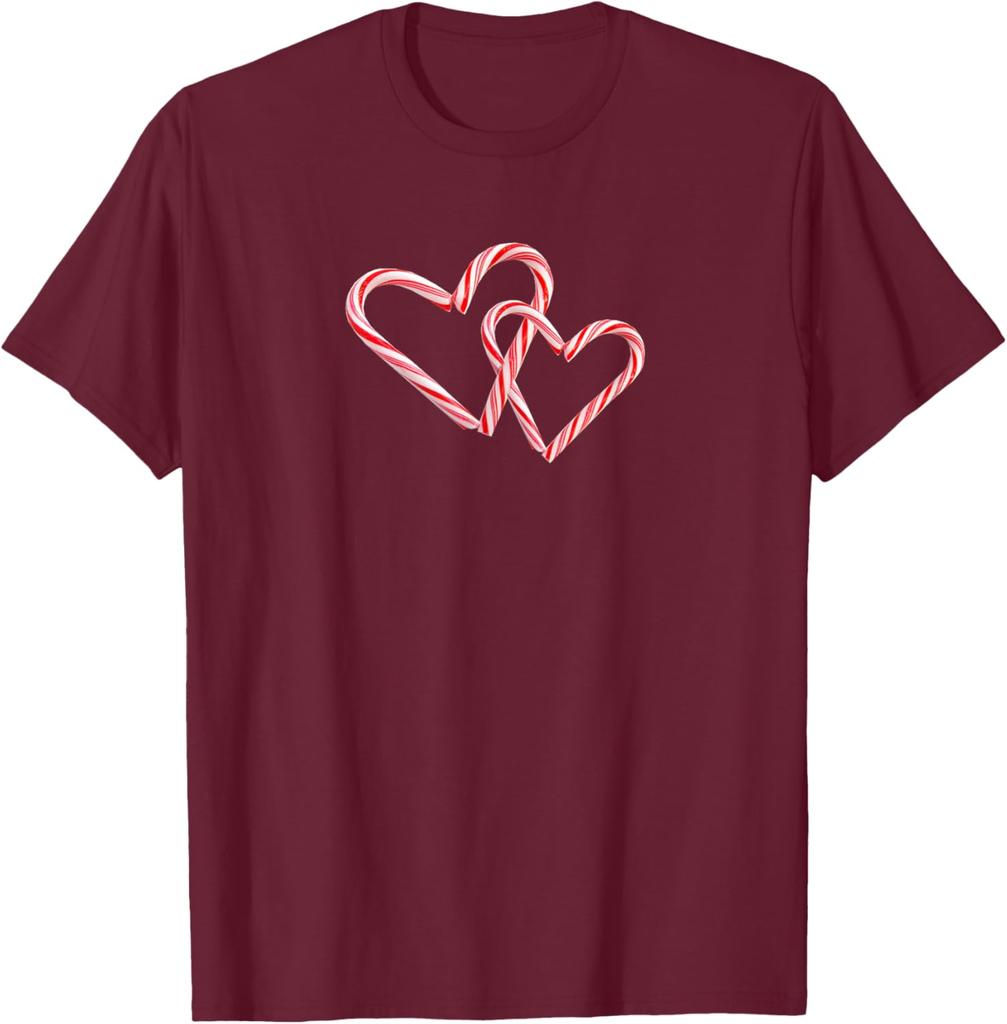 Candy Cane Hearts Graphic Tee Interlocking Peppermint Christmas Holiday T-Shirt