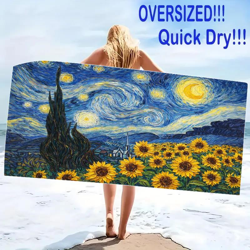 Painting Art Print Beach Towel, Large Soft Quick Dry Towel for Beach Camping Swimming