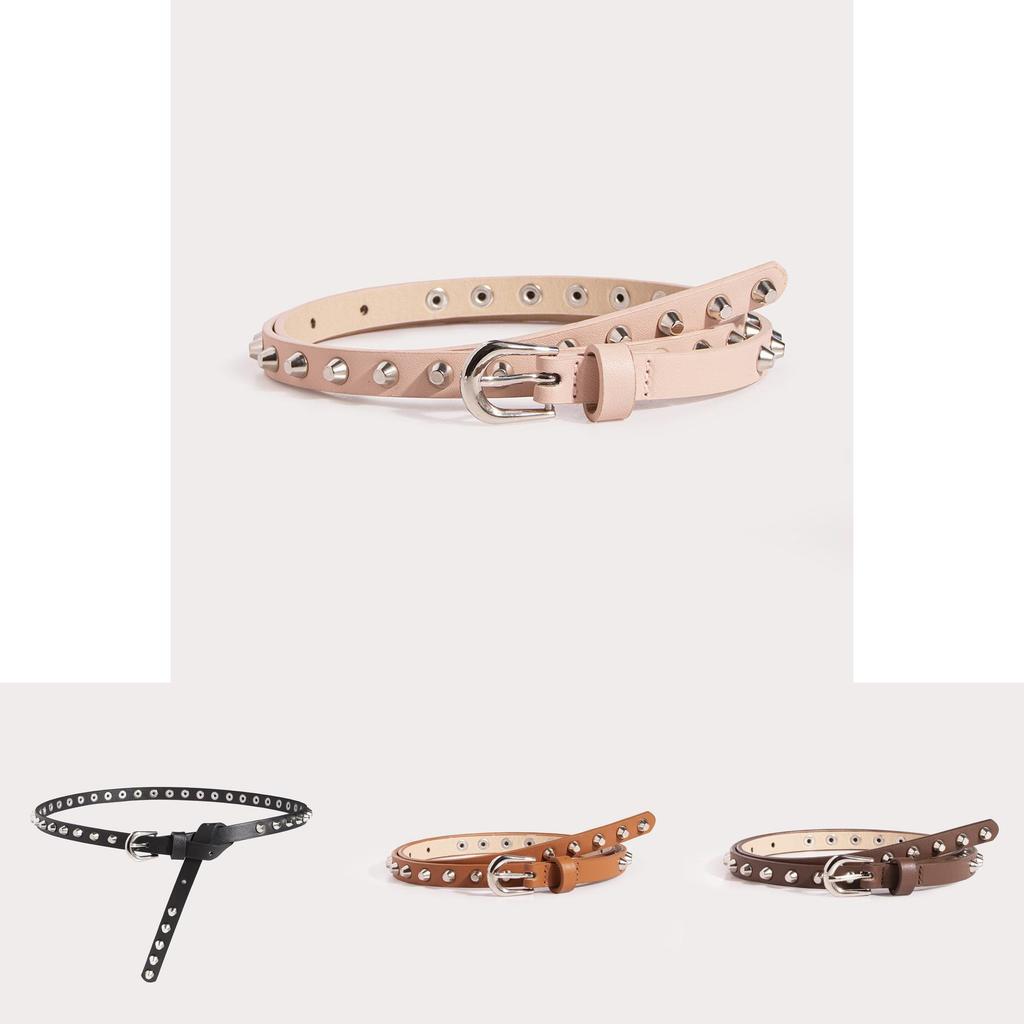 Punk Rock Female Belt With Metal Pin Closure And Dot Pattern For Casual Wear