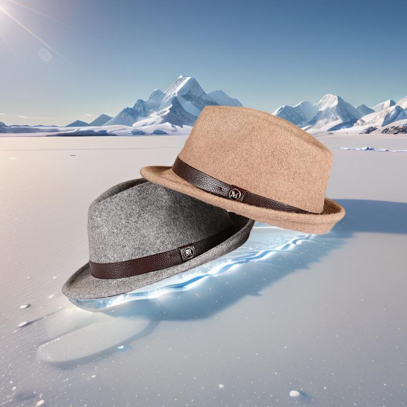 Hat autumn and winter pure wool top hat woolen retro French British jazz hat rolled edge felt hat