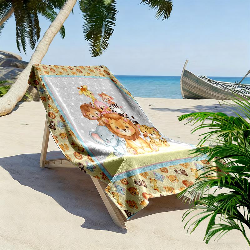 Süßes Tier Cartoon Print Strandtuch, Großes Weiches Schnelltrocknendes Handtuch für Strand Camping Schwimmen