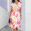 3D Geometric Stripe Print Elegant Women's Short-sleeved Summer Dress