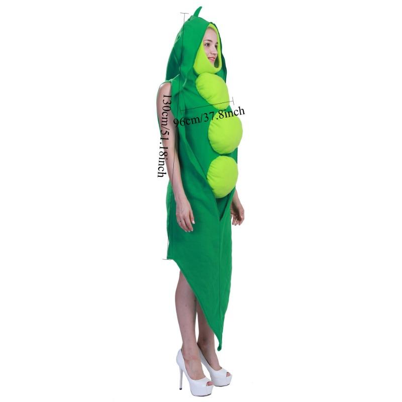 

1pcs/set Pea Pod Halloween Costume Vegetable Stage Party Outfit for Group Cosplay Breathable Polyester Adult Kids Funny Dress зелёный