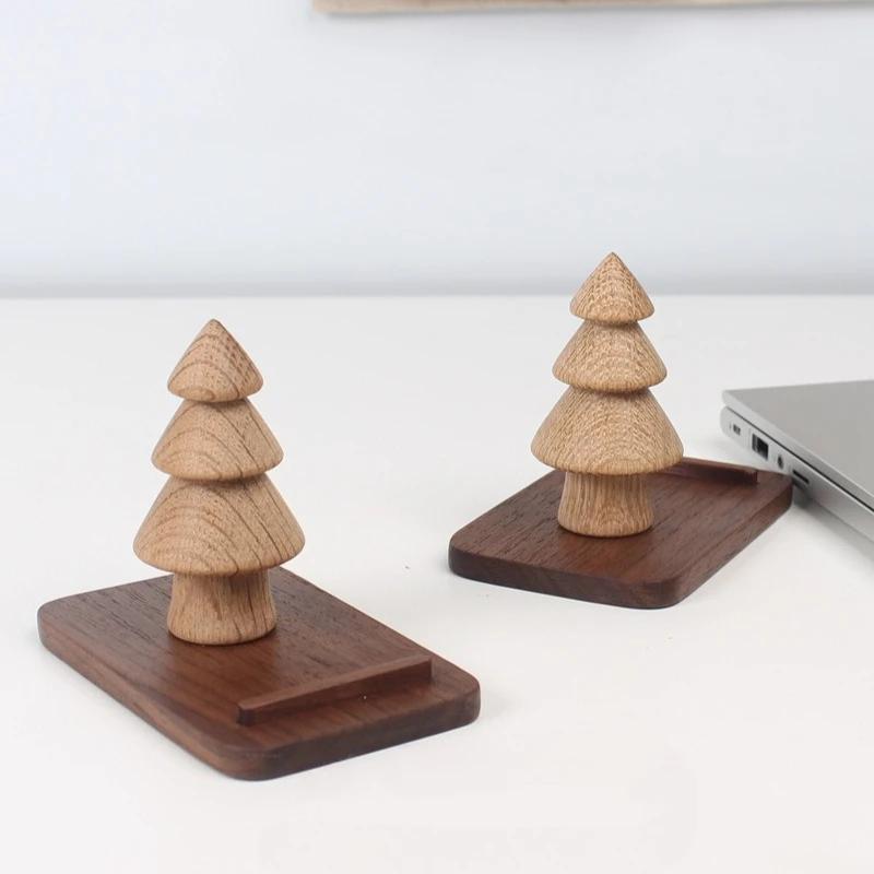 Supporto per Telefono in Legno Massello Semplice Nordico Supporto per Telefono Albero di Natale Decorazione Base per Telefono Pigro Decorazione Creativa per Scrivania Decorazione per la Casa
