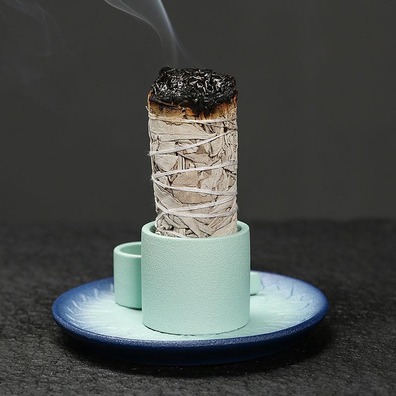 1pc Ceramic Incense Burner Set - 4-in-1 Handcrafted Incense Stick & Palo Santo Holder with Smudging Tray, Elegant Bohemian Decor