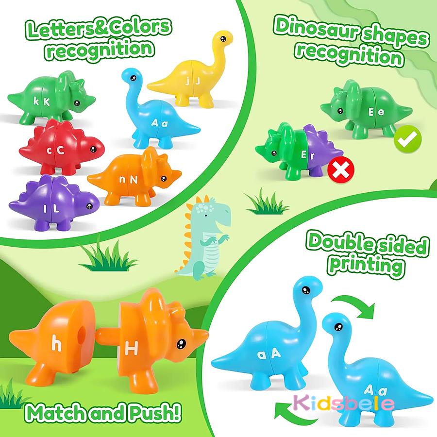 Dinosaur Alphabet Number Learning Toy for Toddler Double-Sided Montessori Color Congnition Learning Toy Fine Motor Skill Game
