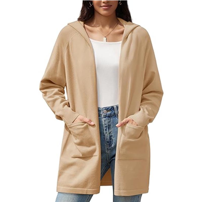 

Новый женский кардиган с капюшоном и карманами, с длинным рукавом Large
