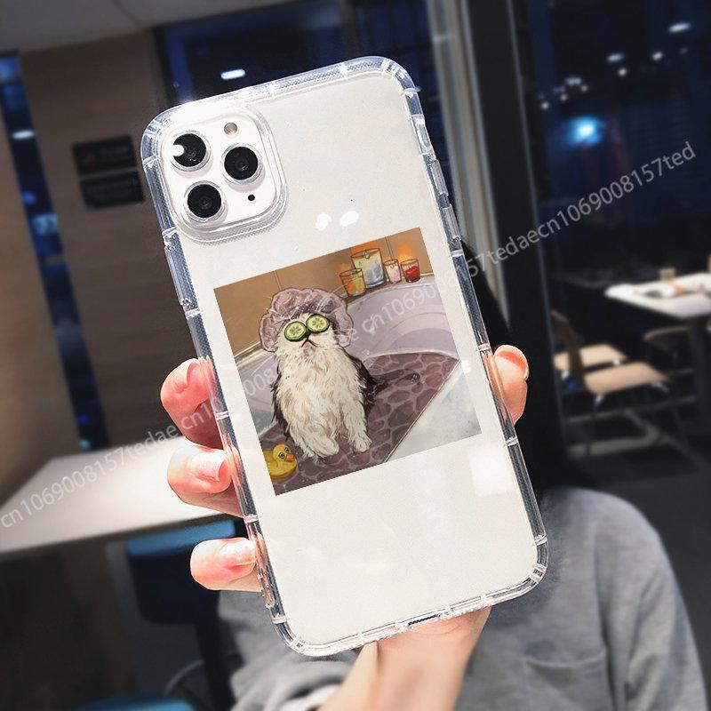 Hot Funny Cat Photo Transparent Phone Case for IPhone 13 12 Pro Max 11 XR XS X 8 7 14 Plus Couple Soft Silicone Cover Fundas
