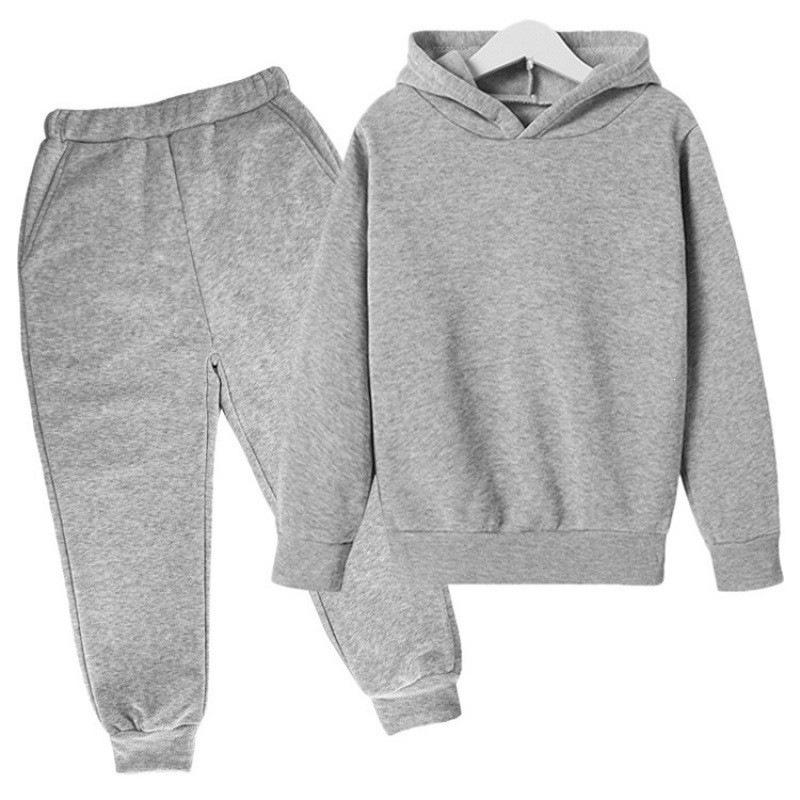 Solid Color Fashion Casual Children's Hoodie Sweatshirt Set for Autumn and Winter