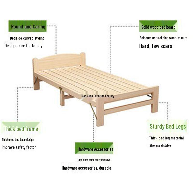 Solid Wood Folding Bed: Sturdy, Compact Single Bed for Adults/Rentals/Home Use