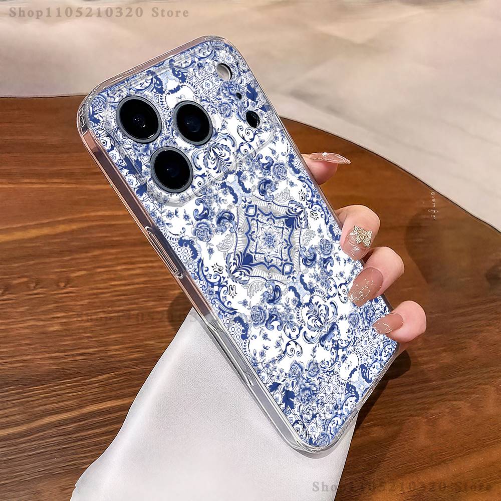 blue and white china pattern Phone Case For iPhone 17,16,11,15,13,14,12,Air,Mini,Plus,Pro,Max,Plus,E Clear Soft Shell