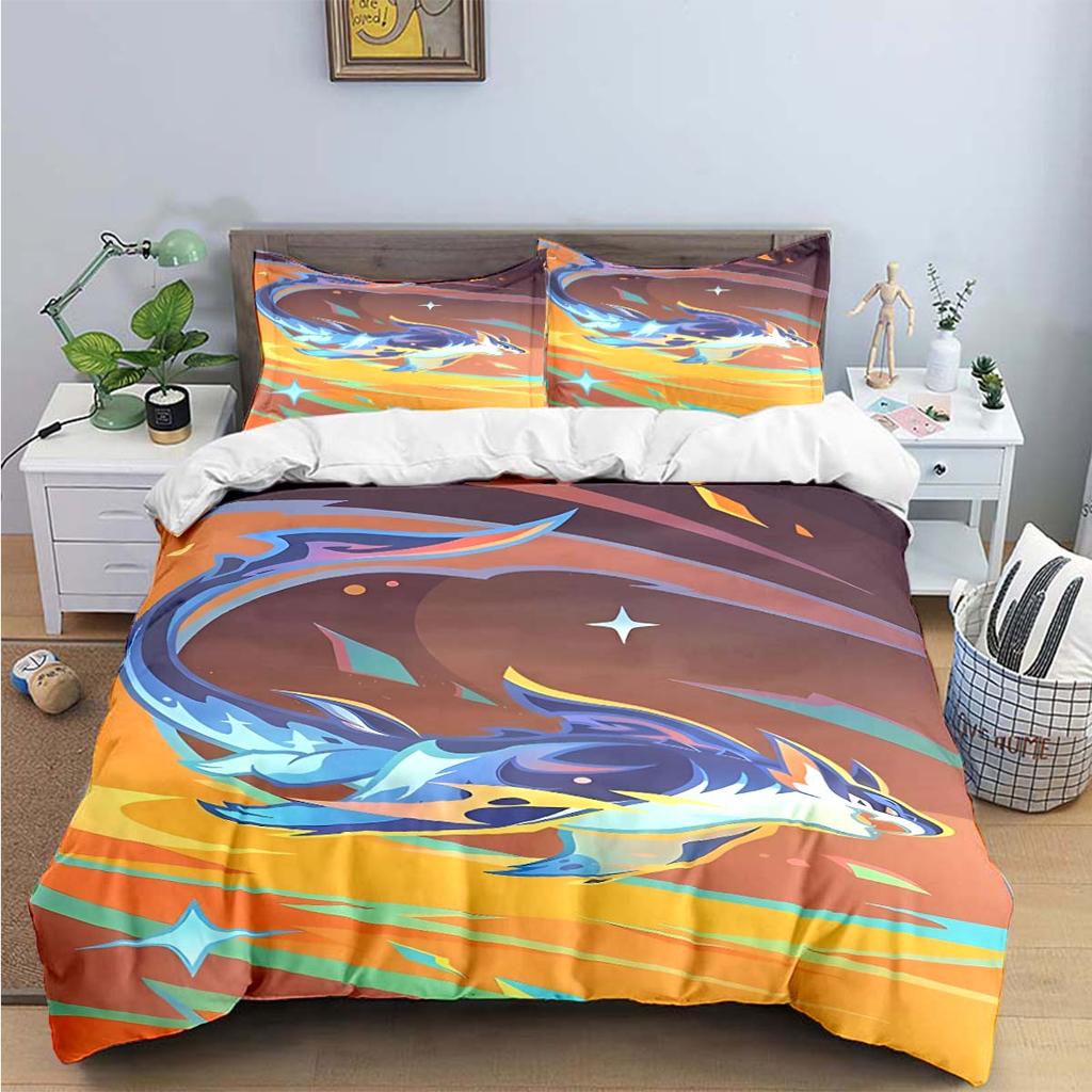 Bettdecke Mode Beliebtes Spiel G-Genshin Elements Druck Bettwäsche Zubehör Set Bett Bettdecke Set Bettwäsche Set Luxus Geschenk