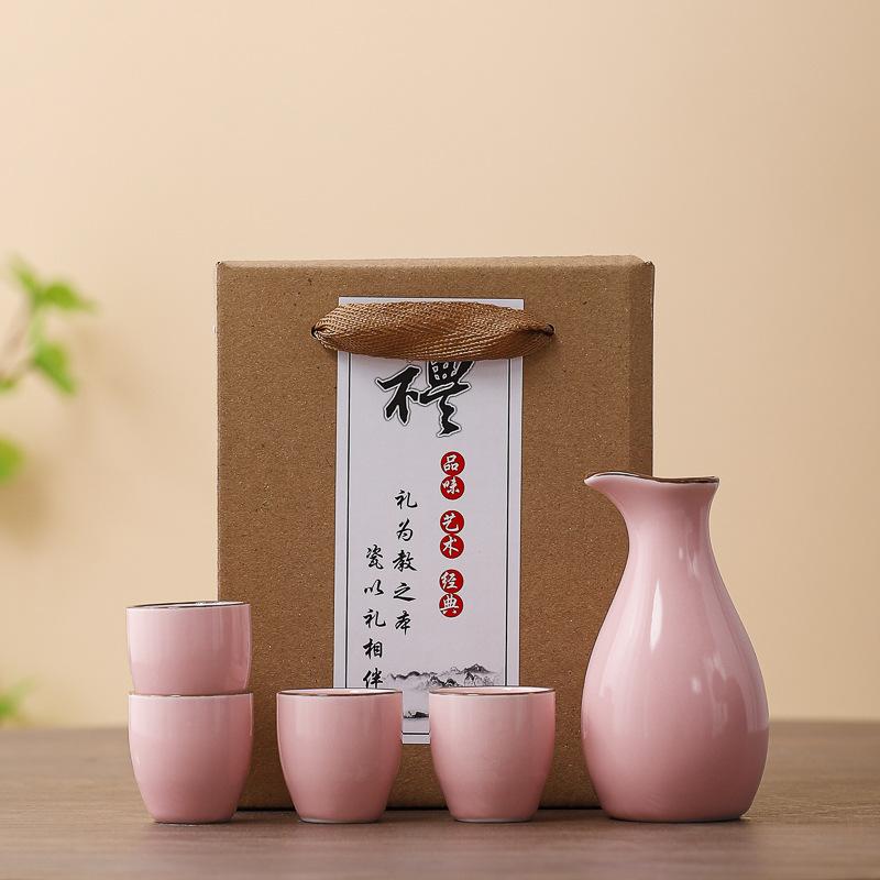 Ceramics Japanese Style Sake Pot Cups Retro One Pot with Four Cups Liquor Cups Set Home Dining Bar Creative Drinkware Gifts New