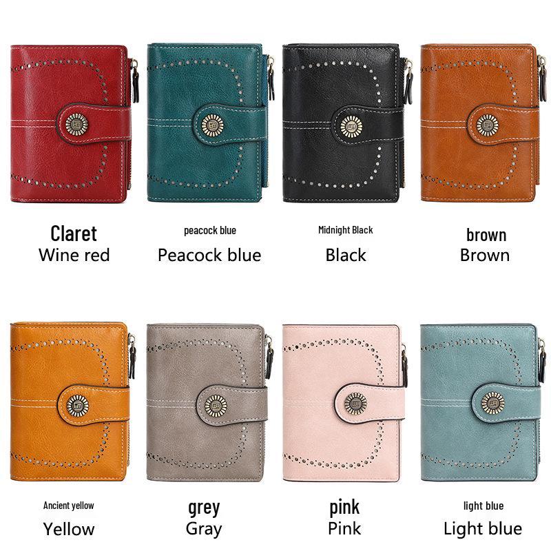 Women's RFID Anti-theft Leather Wallet: Multi-card Slot, Buckle & Zipper - European & American Fashion