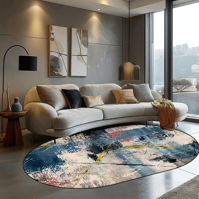 Abstrakter ovaler Teppich im nordischen Stil für Wohnzimmer Leichter Luxus Heimdekoration Sofaseite Bodenmatte Weicher waschbarer Teppich für Schlafzimmer