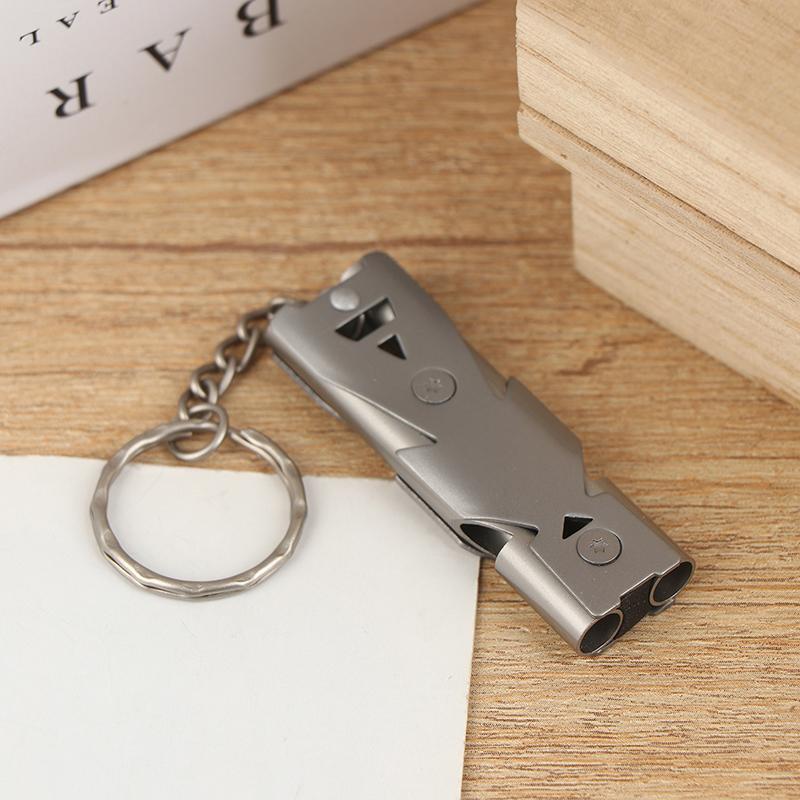 Durable Stainless Steel Life Saving Whistle, High Decibel Dual Pipe Emergency Keychain Whistle Outdoor Adventure Camping Hiking