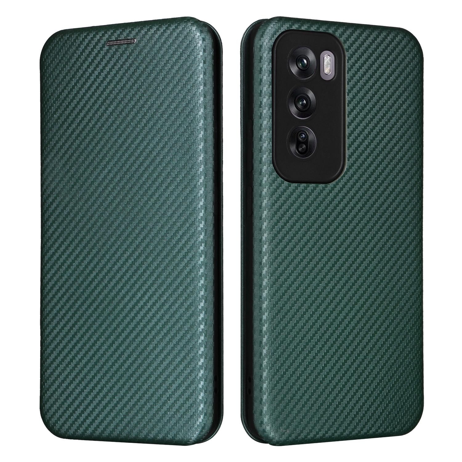 

Для Oppo Reno12 Pro 5G (Глобальный) Чехол Текстура Углеродного Волокна Магнитная Застежка Кожаный Чехол для Телефона Green