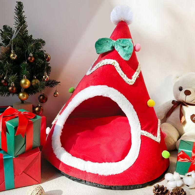 Christmas Tree Pet Bed Cozy Plush Cat Dog Bed Winter Soft Festive Gift Pet House Durable Holiday Decor for Small Medium Pets