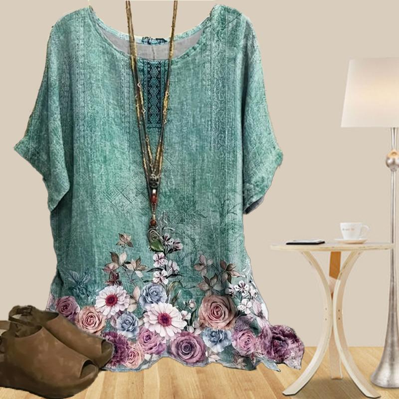 

Женская повседневная свободная весенняя рубашка, женские топы с коротким рукавом и принтом граффити-розы 8XL зелёный