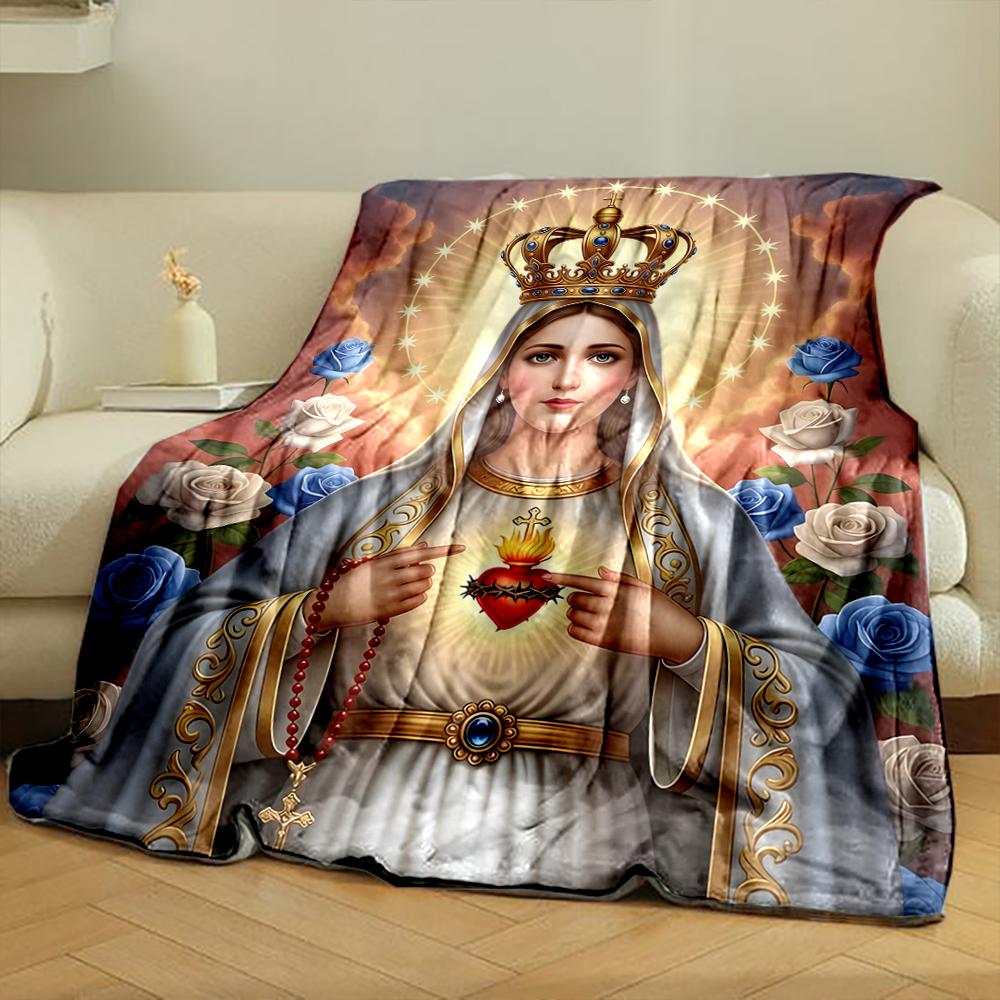 Sacred Heart with Crowned Woman ImageFlannel blanket for bedroom, living room, sofa, and nap