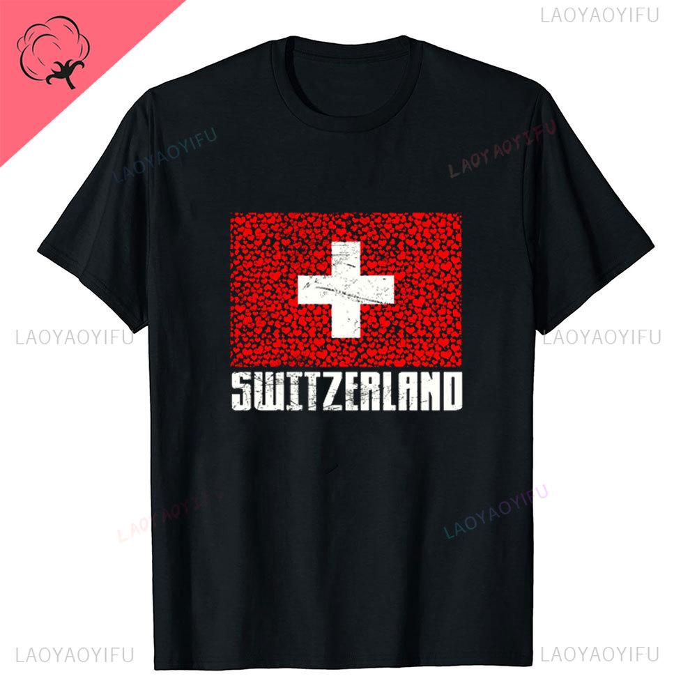 Super Swiss Proud Switzerland Flag T Shirts Man ShortSleeve Fashion Hipster T Shirt Clothing Casual Summer Basic Loose Tee