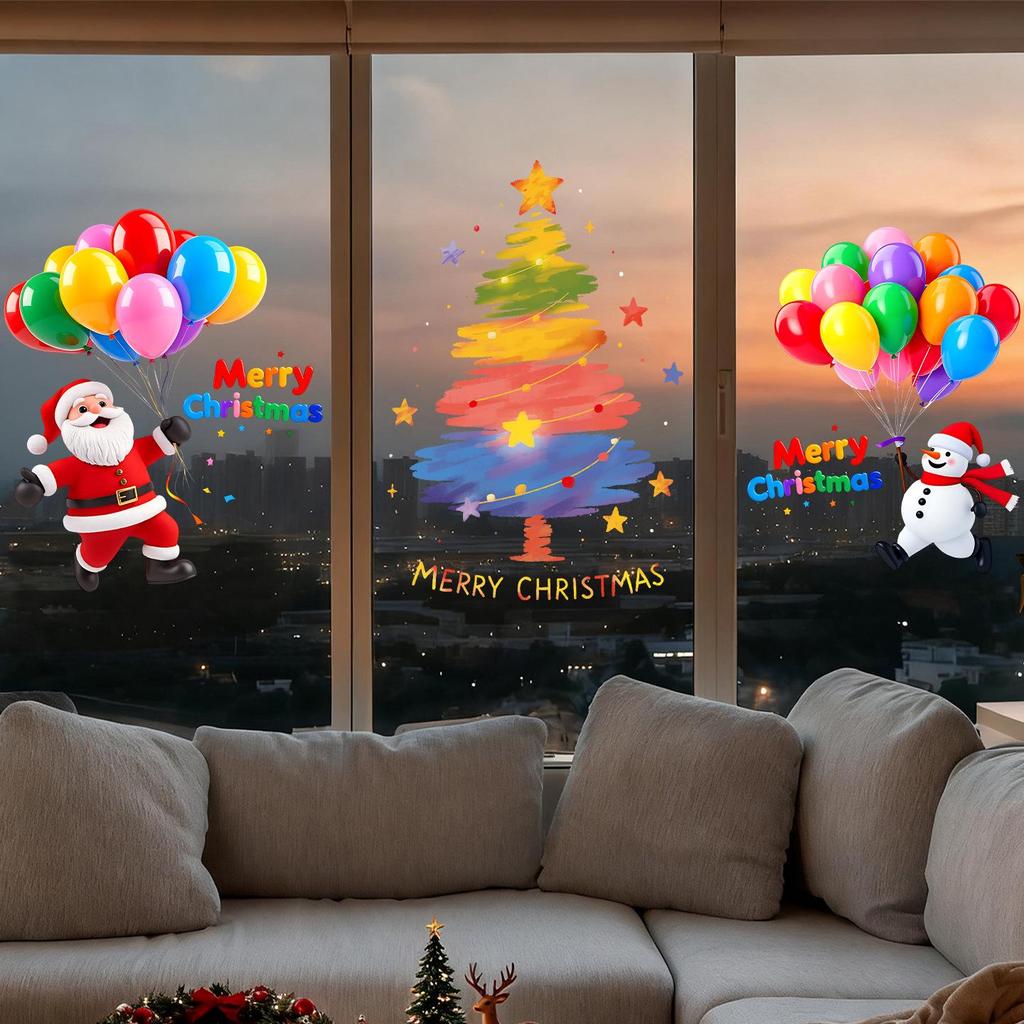 Christmas Wall Decals: Santa, Snowman & Balloons for Glass Doors & Windows