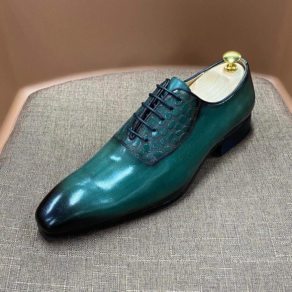 Men`S Shoes Leather Lace-Up Pointed Oxford
