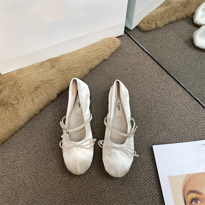 Bailarinas Zapatos de mujer Satin Summer Shoes Round Toe Ballerines Bow Buckle Pink Elegantes Women Ballet Flats