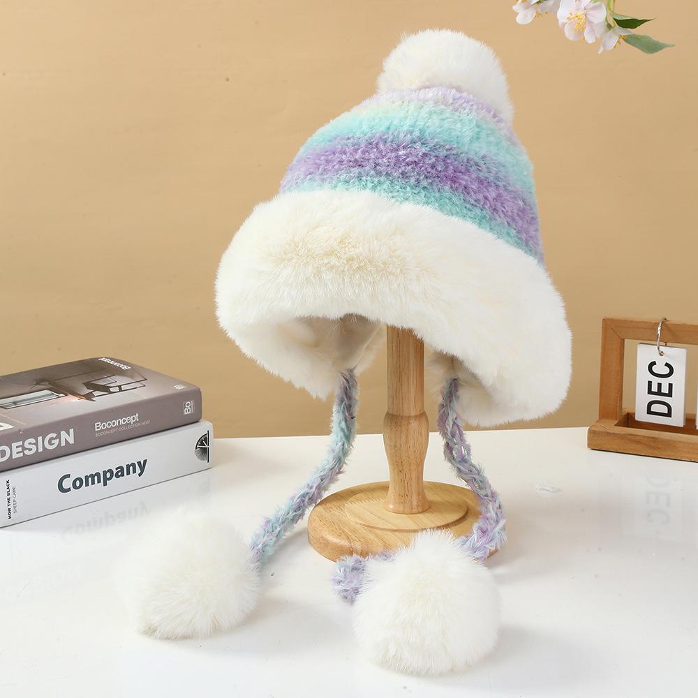 Fashionable Winter Gradient Knitted Hat Outdoor Skiing Warm Ear Protection Knitted Hat Pullover Hat