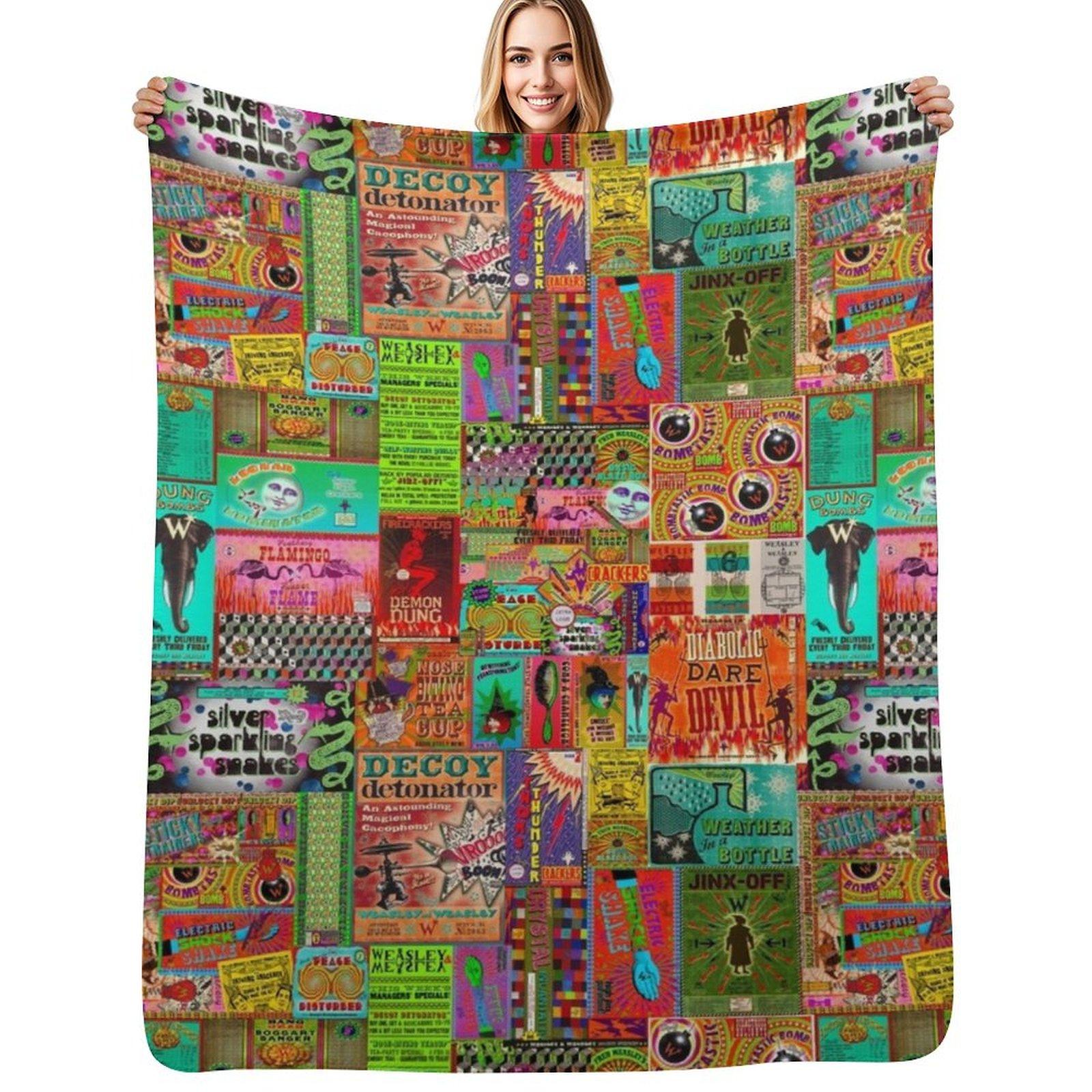 Weasley s Wizard Wheezes Collage Throw Blanket Breathable Lightweight Blanket for Adults Kids Size: 75*100cm, Weight: 230 GSM