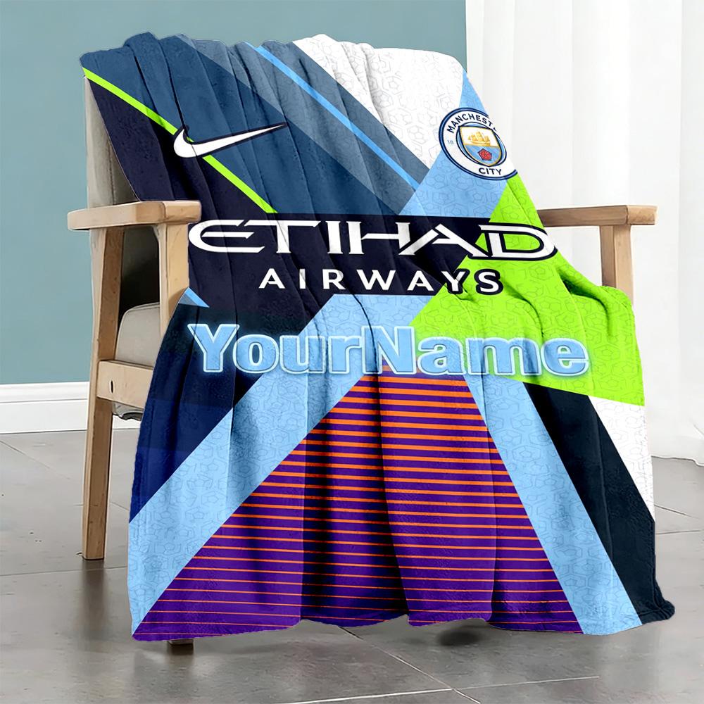 Manchester City Customize Text Blanket Gift Customizable Blanket Durable Comfort Great for Office Bedding Living Room Livingroom for All Occasions