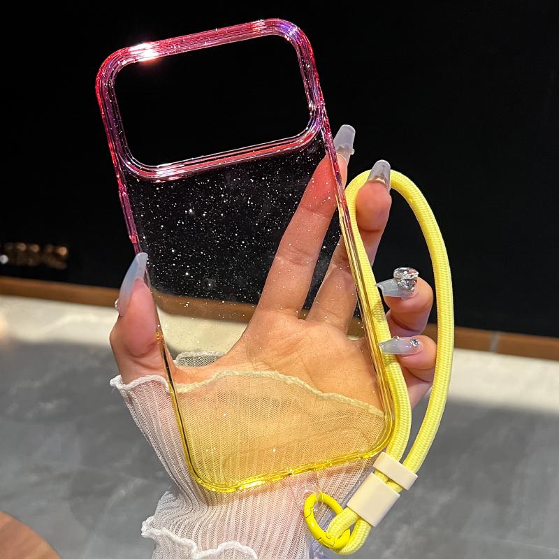 New Luxury Gradient Color Collision Shimmering Powder/Glitter Lanyard Phone Case For iPhone 17 Pro Max Air Bumper Back Cover
