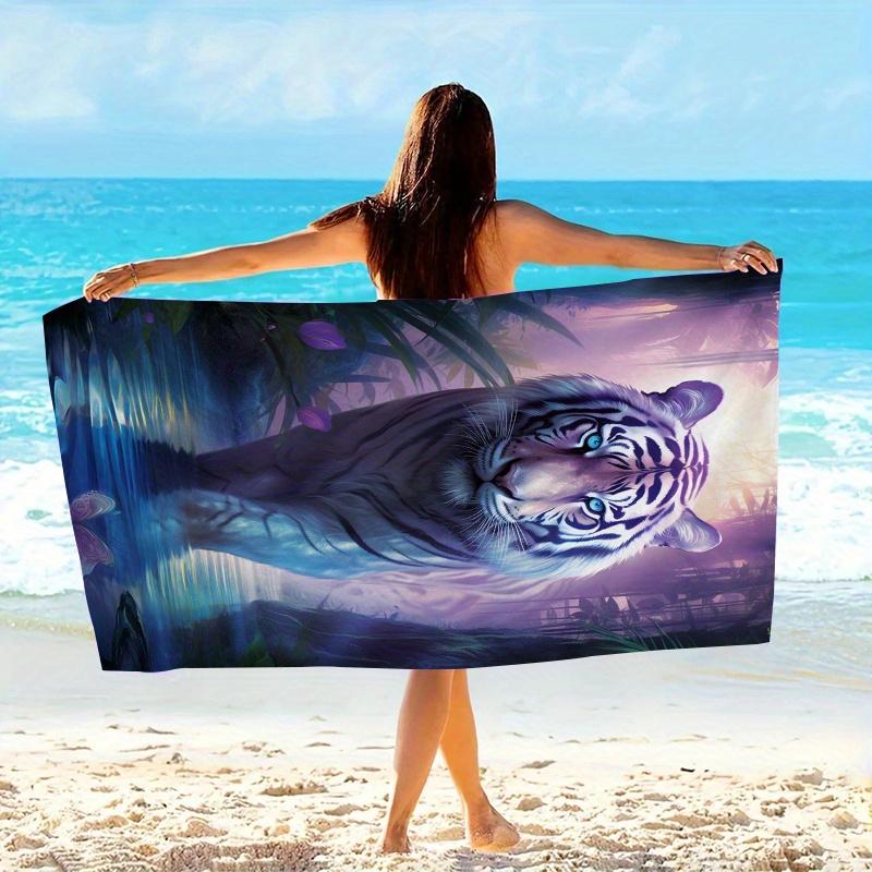 1pc Extra Large Bath & Beach Towel Quick-Dry Soft Microfiber,Tiger Jungle Design with Majestic White Tiger,Lightweight Oversized