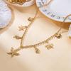 Ocean Style Metal Starfish Shell Conch Pendant Necklace for Women Summer Beach Clavicle Chain Necklace Vacation Jewelry Gift