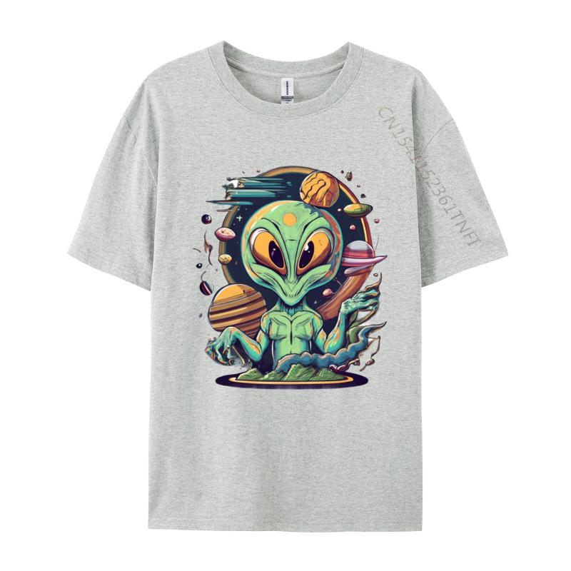Alien Tshirt Anime Printed Tshirt Funny UFO Alien Space Men Tshirt Green And White Graphic T Shirt