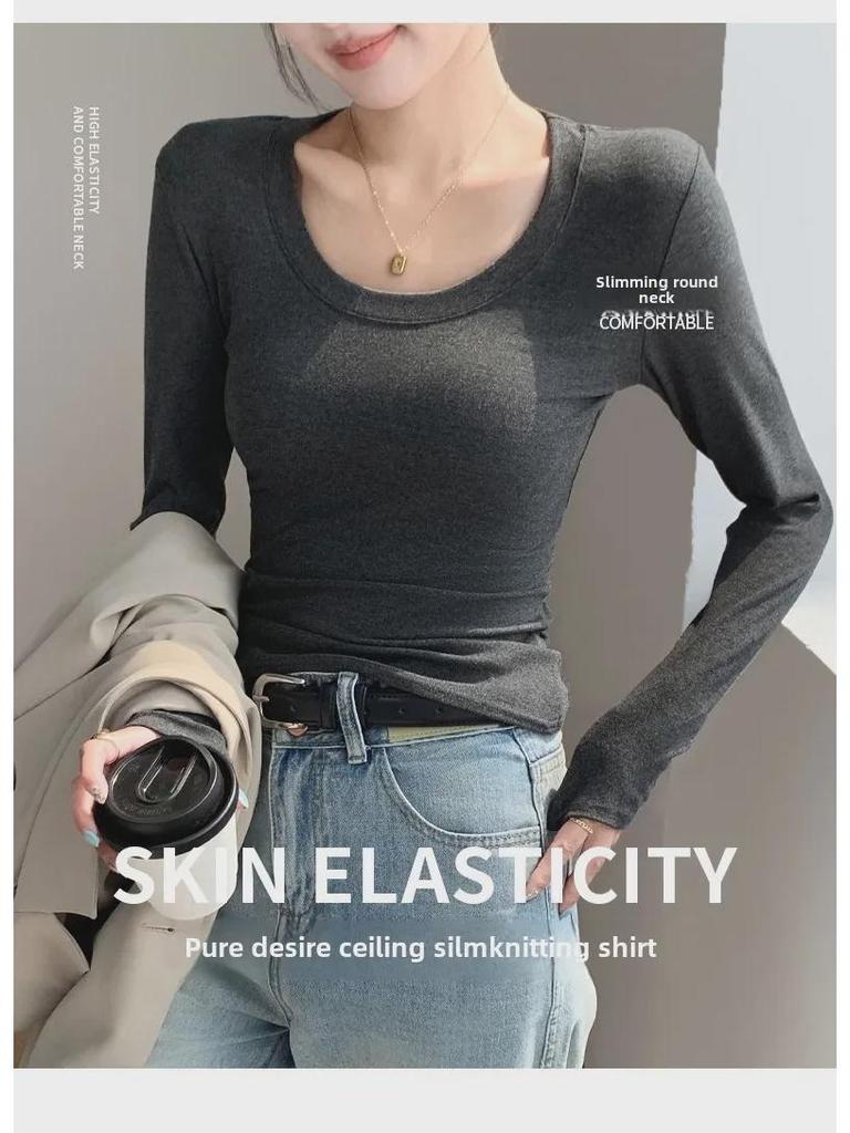 H256 Damski T-shirt Slim Fit z Okrągłym Dekoltem i Długim Rękawem na Wiosnę, Jesień i Zimę – Wszechstronny do Warstwowania lub jako Odzież Wierzchnia.