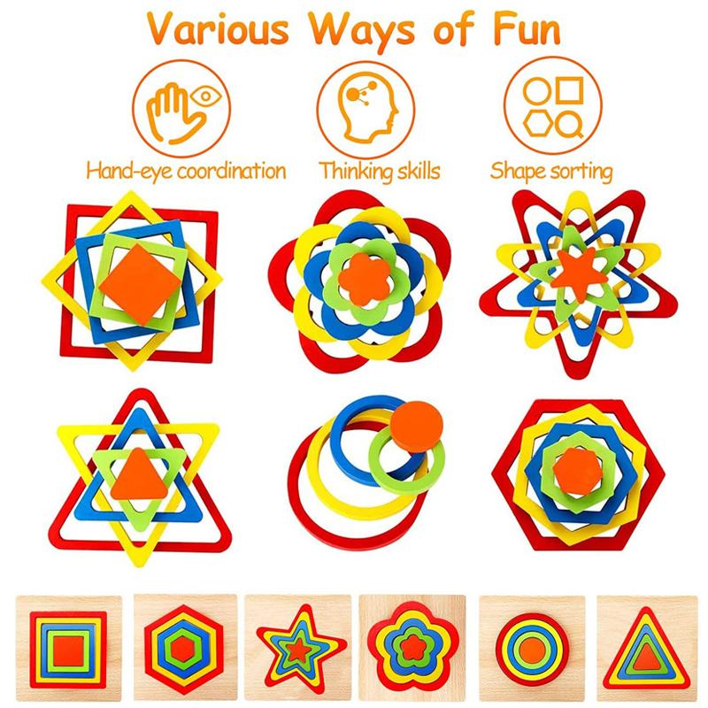Drewniane Kształty Geometryczne Puzzle Montessori Sortowanie Klocki Matematyczne Zabawki Edukacyjne do Wczesnej Nauki dla Dzieci