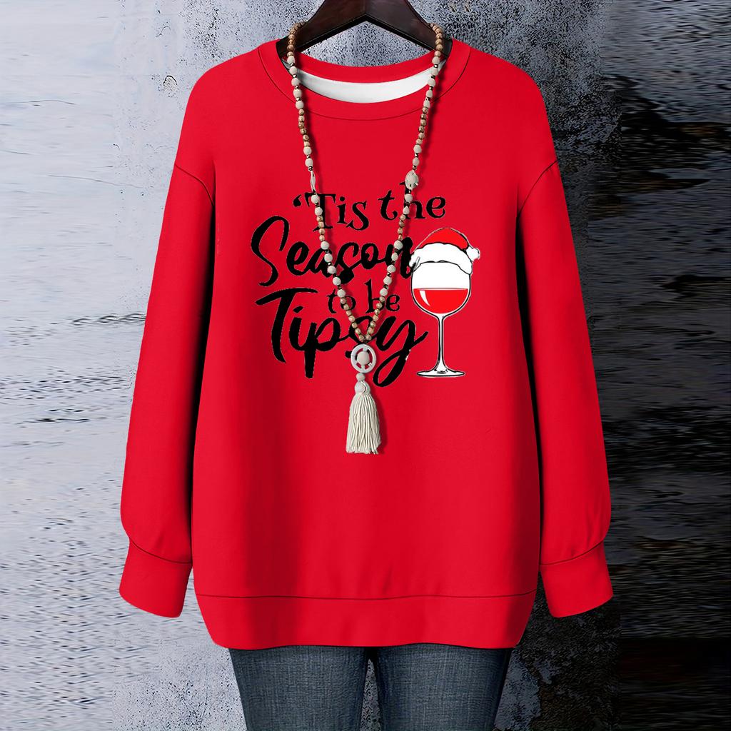 Ladies' Christmas Printed Round Neck Long Sleeved T-shirt Sweatshirt Top