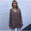 Autumn Winter Sweater Ladies Pullover V-neck Long Sleeve Mid-length Black Luxury Women's Sweaters