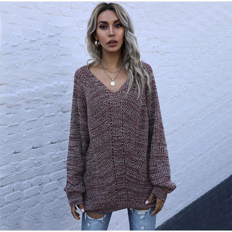 Autumn Winter Sweater Ladies Pullover V-neck Long Sleeve Mid-length Black Luxury Women's Sweaters