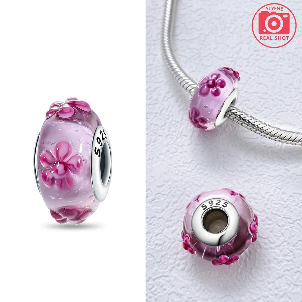 Authentic Certified Pink Glass Bead Blue Romantic Bead Charms Compatible With Bracelets Charm Bead Charms Copper Women Diy Jewellery Making
