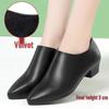 Women's Black Genuine Leather Fleece-Lined Work Shoes - Soft Sole, Wear-Resistant, Low Heel for Autumn/Winter