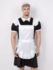 Men's Frilly Satin Flutter Sissy French Maid Dress Costume Crossdress Nightwear Pajamas
