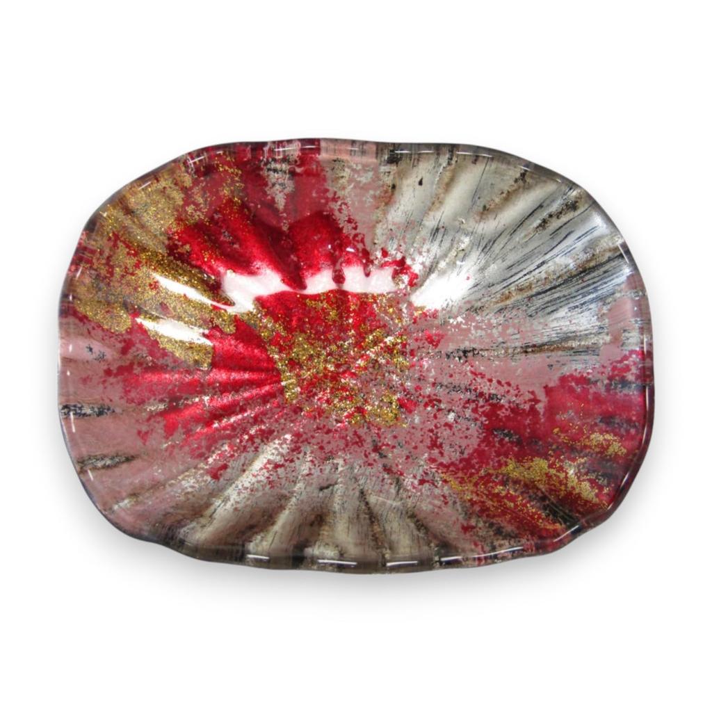 Nebula Small Glass Oval Serving Red and 12cm J-kitchens Plate, Gold,