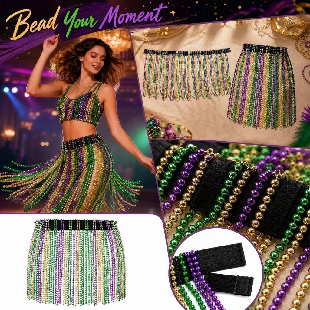 Women's Beaded Skirt for Jazz Dance Stage Performance Costume with Waist Chain