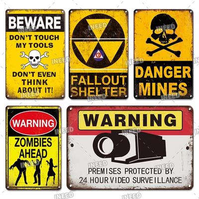 Retro Decor Caution Tin Sign Posters Wall Vintage Sign Danger Poster Vintage Metal Plate  For Home Door Pub Art Room Wall Decor