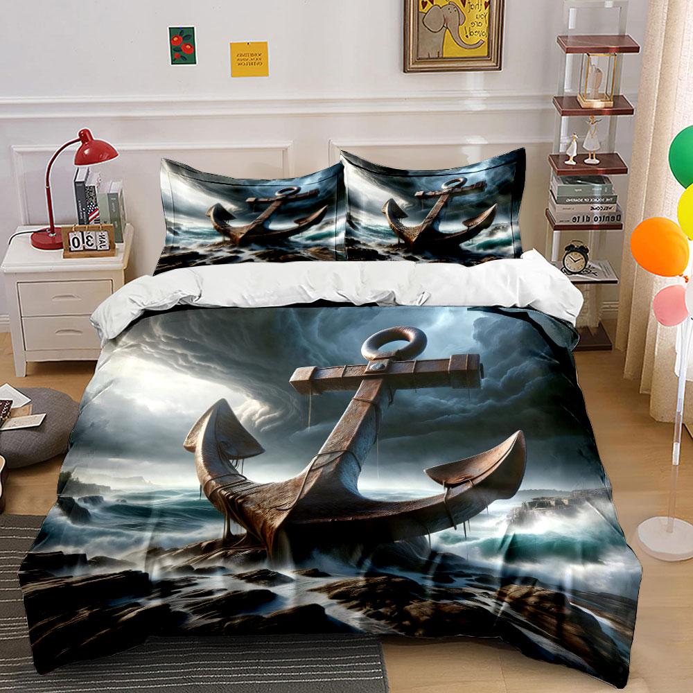 Giant Anchor In Raging Waves Print Soft Comfortable Duvet Cover Bedding Set Included 1*Duvet Cover  2*Pillowcases Luxury Gifts