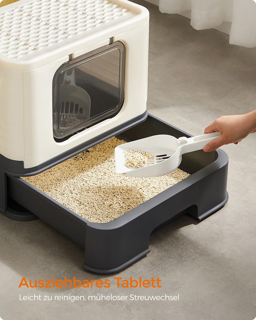 FEANDREA Closed Litter Box for Cats, Toilet House, Removable Tray, Shovel, Brush, for Large Cats, Load Capacity 15 Kg, Anti-Mark, Anti-Leakage