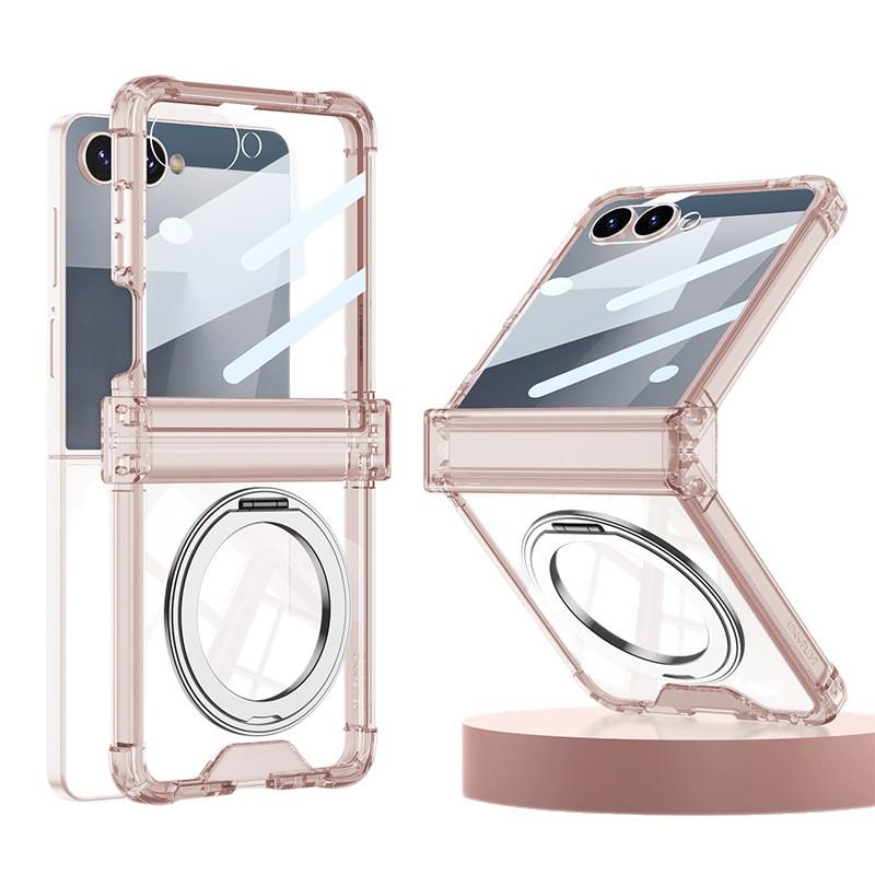 Etui na Samsunga Z Flip7: Wysokiej klasy przezroczysty magnetyczny z powłoką galwaniczną i obracanym o 360° stojakiem