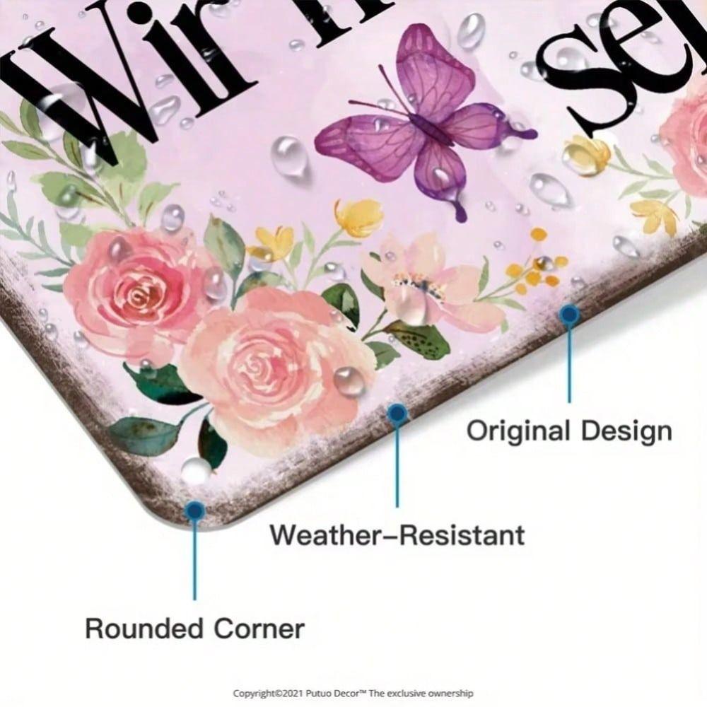 Metal Poster Wall Art Inspirational German Quote Butterfly Flower Home Decor Gift